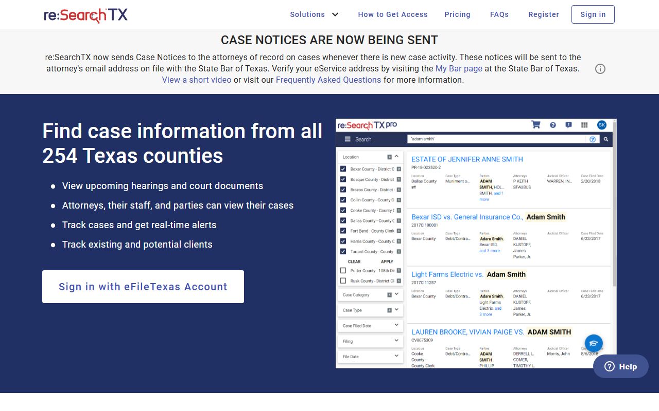 Deaf Smith County court records after arrest re:SearchTX case search portal
