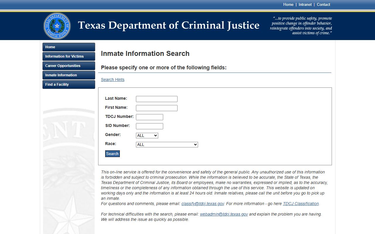 Deaf Smith County jail mugshots TDCJ inmate search distinction